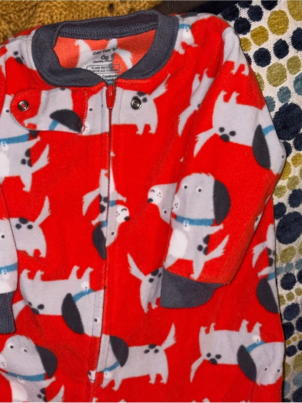 Carter's Red Puppy Print Fleece Footed One-Piece
